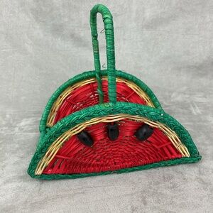 Vintage watermelon shaped napkin holder wicker basket with a top handle